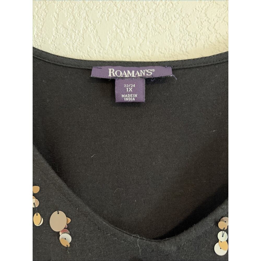NEW Roaman’s Black 1x Women's Sequin 3/4 Sleeve Pullover Blouse Winter - Picture 5 of 5